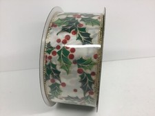 New Kirkland Wire-Edged Holly Christmas Ribbon 2.5" x 50 yds New Sealed Roll