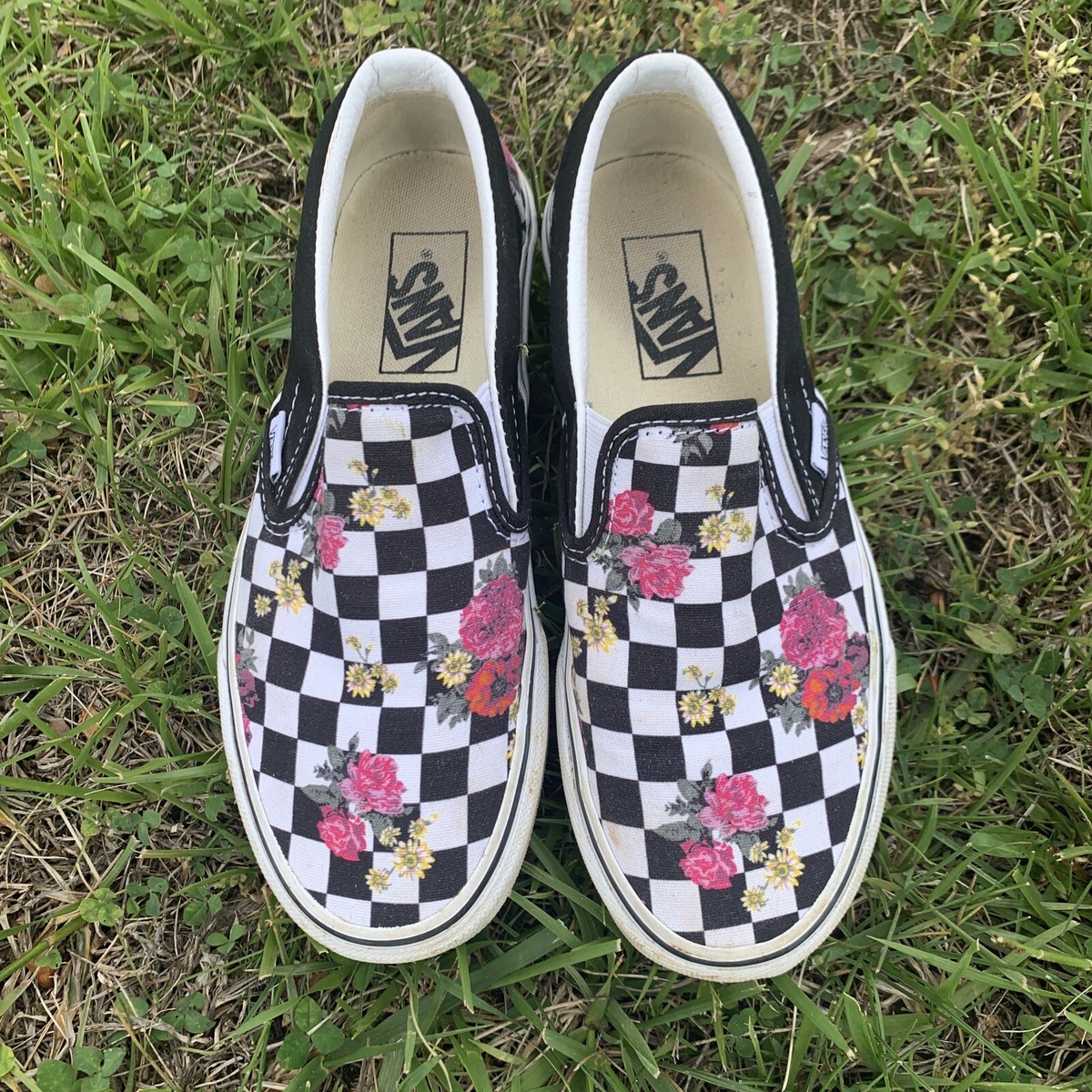 VANS OFF THE WALL Rose Poppy Daisy Floral Checkerboard Skate Shoes