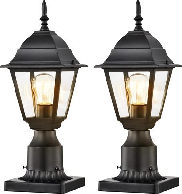 2 Pack Waterproof Outdoor Post Lights - Matte Black Clear Glass 5.9'' Base