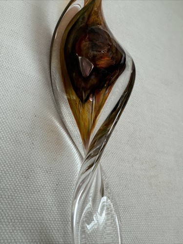 Signed Blown Glass Suncatcher Ornament Spiral Twist 10” x 2” Rust, Amber, Copper - Picture 6 of 24