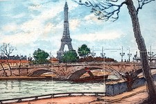 Paris Seine and Eiffel Tower Tile Mural Bathroom Wall Backsplash Ceramic 18x12