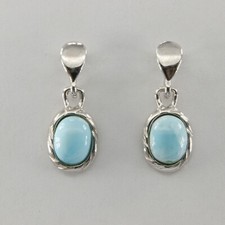 Dangle Blue and Oval LARIMAR Earrings Natural Rhodium 925 STERLING SILVER 903e