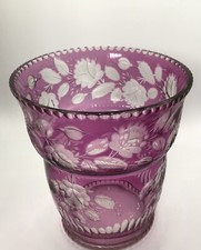 Bohemian Cut-to-Clear Amethyst Crystal Bud Vase with Grape & Vine Motif