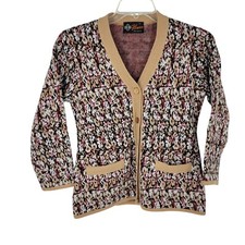 VTG 80s Flower Knit Cardigan Sweater Small Grannycore Academia Cottagecore