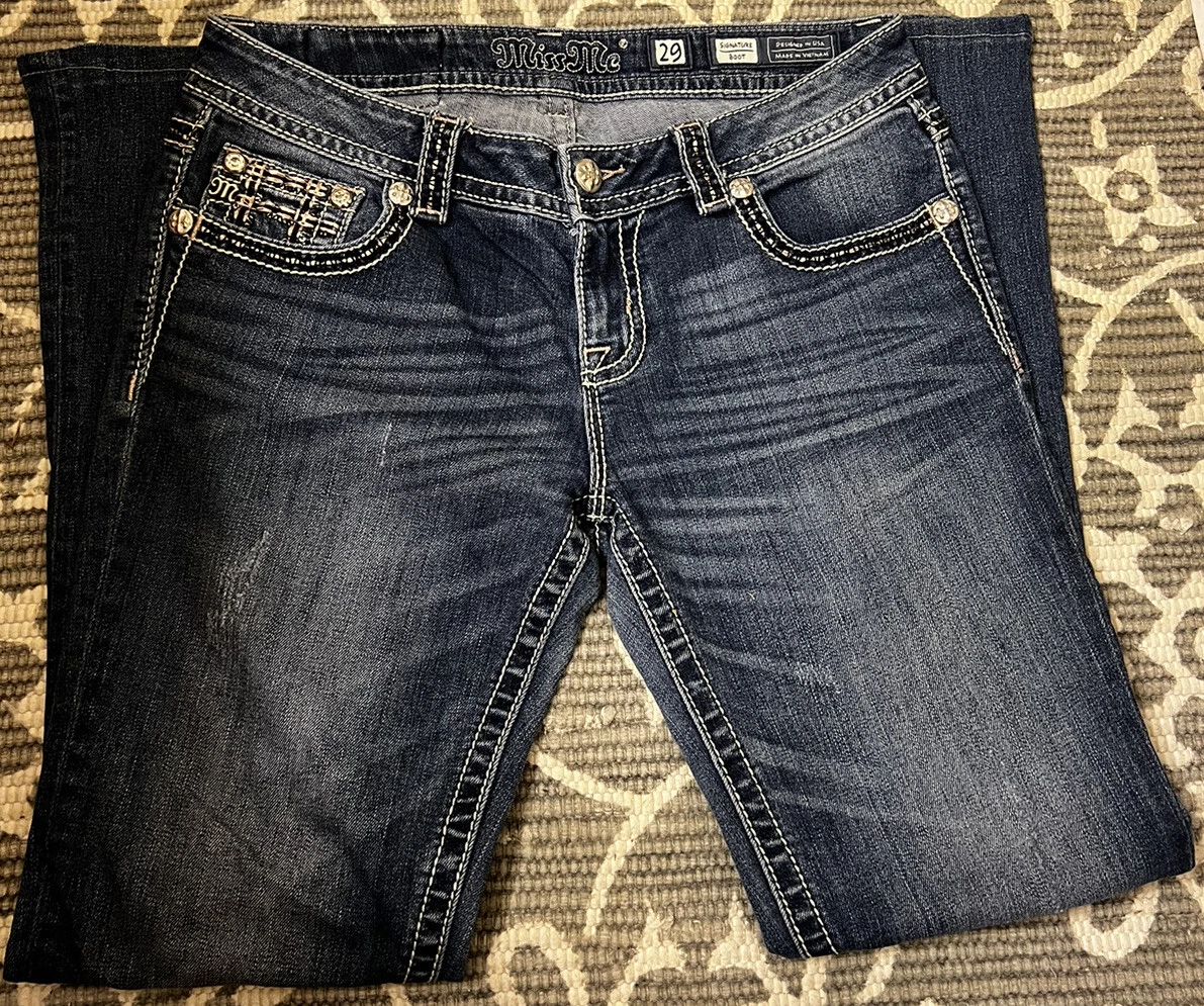 MISS ME Y2K MCBLING SUGNATURE BOOTCUT JEANS 29”W