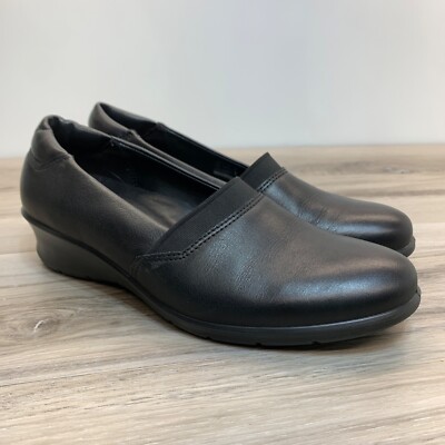ECCO Felicia Womens Black Shoes Flats Leather Slip On Wedge