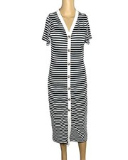 Fashion Dress Pencil Black White Stripe Pullover Short Sleeve Stretch Size Small