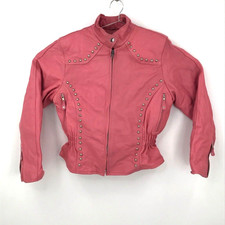 Leather King Pink Leather Jacket Removable Liner Full Zip Studded Large