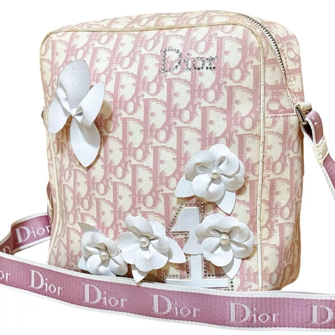 Sac bandoulière Dior trott rose fleur pierre nacrée occasion