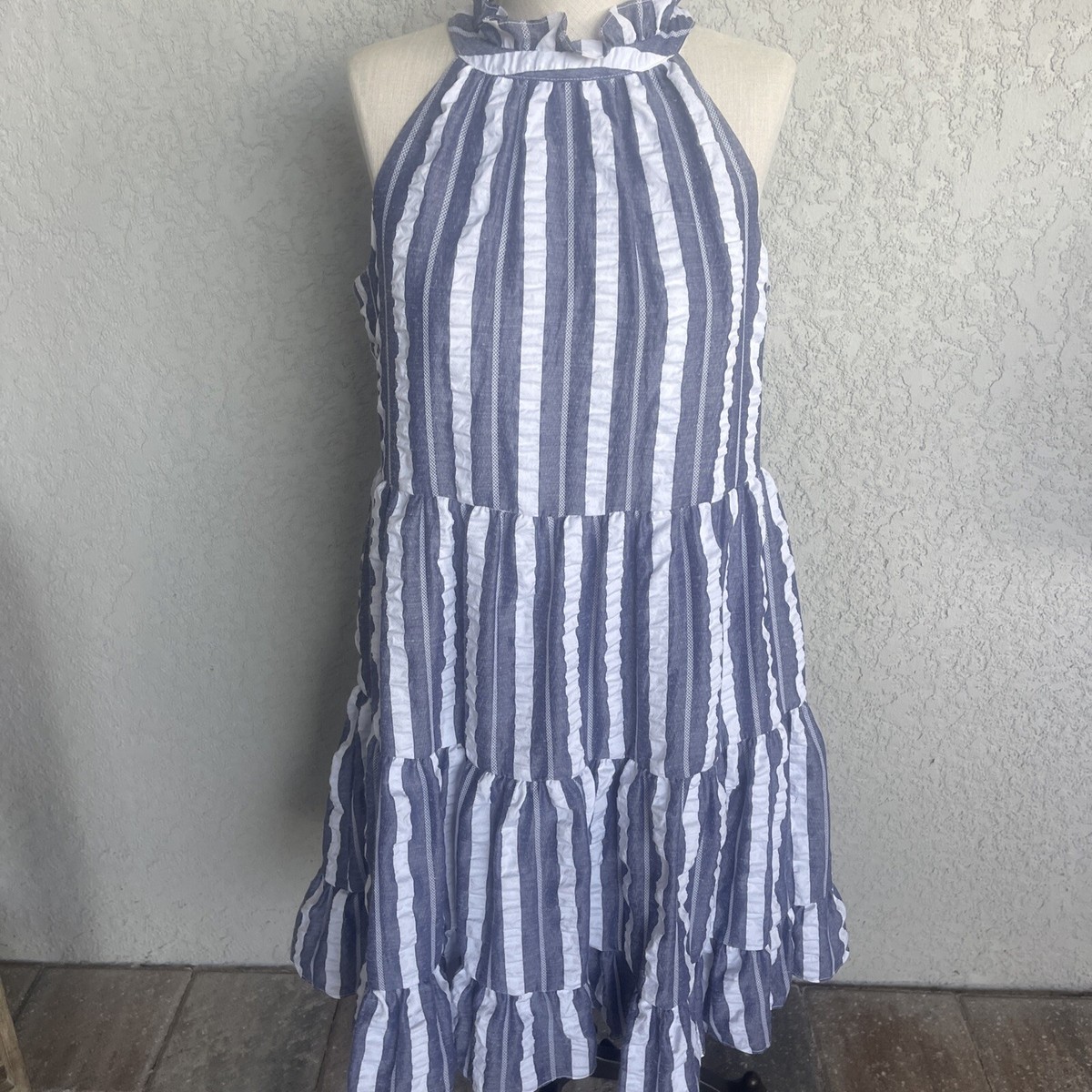 eliza j blue and white striped dress Women’s Size 6 Dress, Women's High Neck Tie & Ruffles Ebay