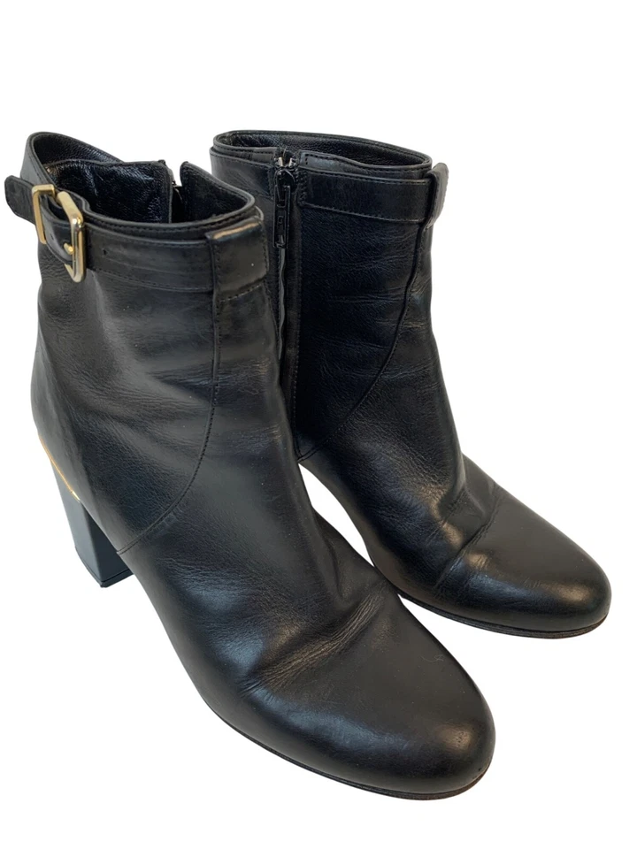 Botas de tornozelo Robert Clergerie couro amanteigado preto salto robusto França F9063 - Imagem 2 de 4