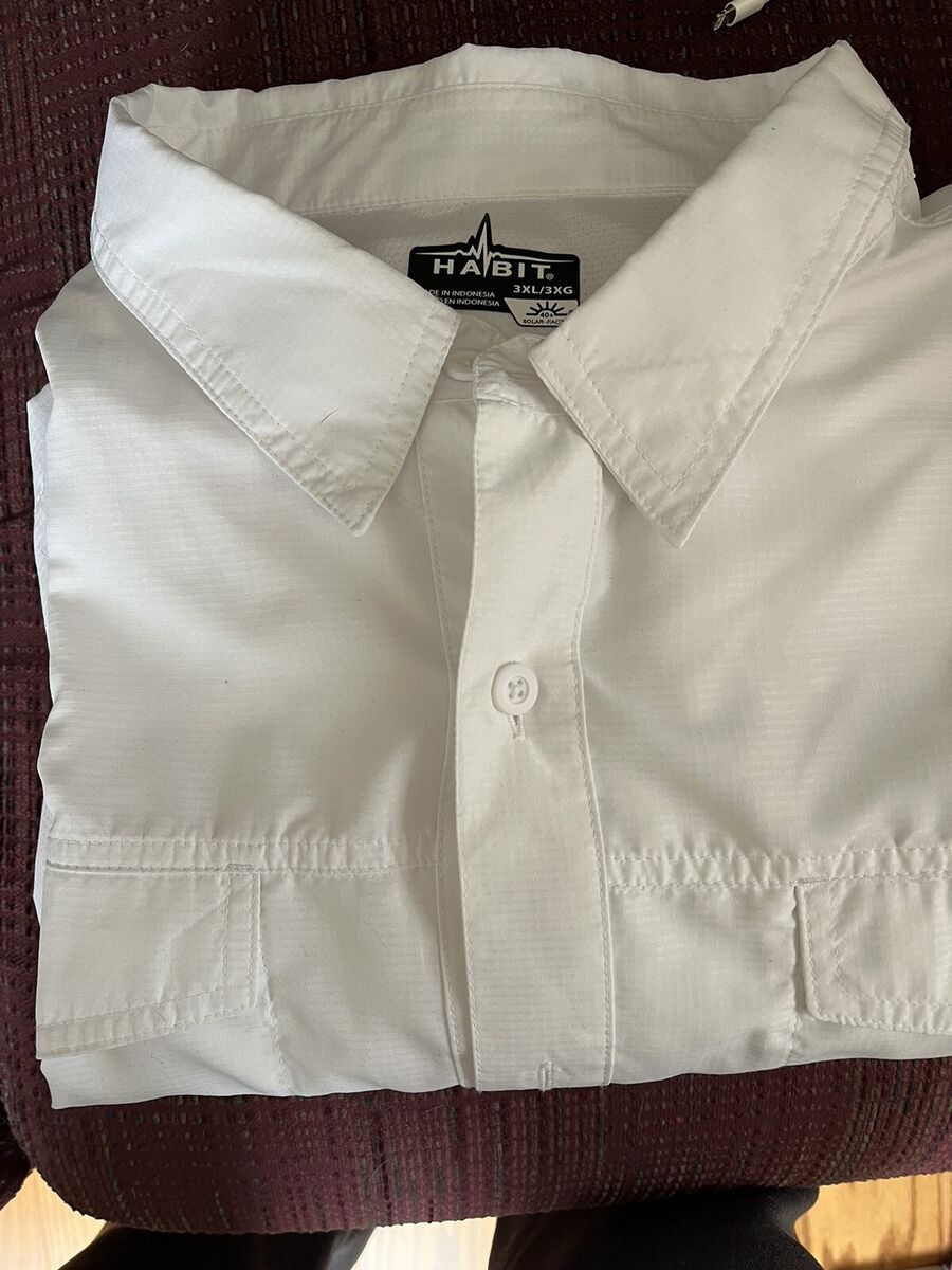 HABIT 100 %Polyester long Sleeve Fishing (2) Shirts 3XL/3XG gray/white  solar