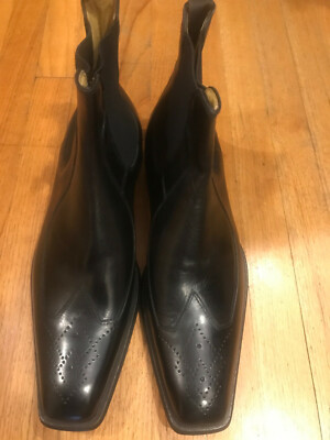 Black all leather Chelsea ankle boot with perforated cap toe