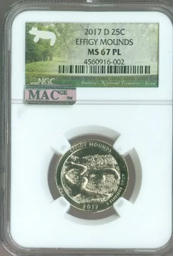 2017-D Effigy Mounds Quarter 25c NGC MS67 PL MAC Quality