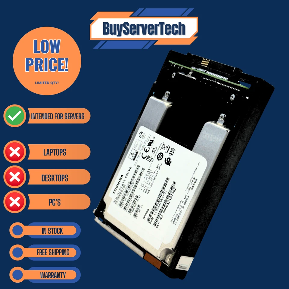 Toshiba PX05SRB096 960GB SAS SSD | EMC 118000564-01 | PLP | w/ Tray | Grade A - Image 4 of 4