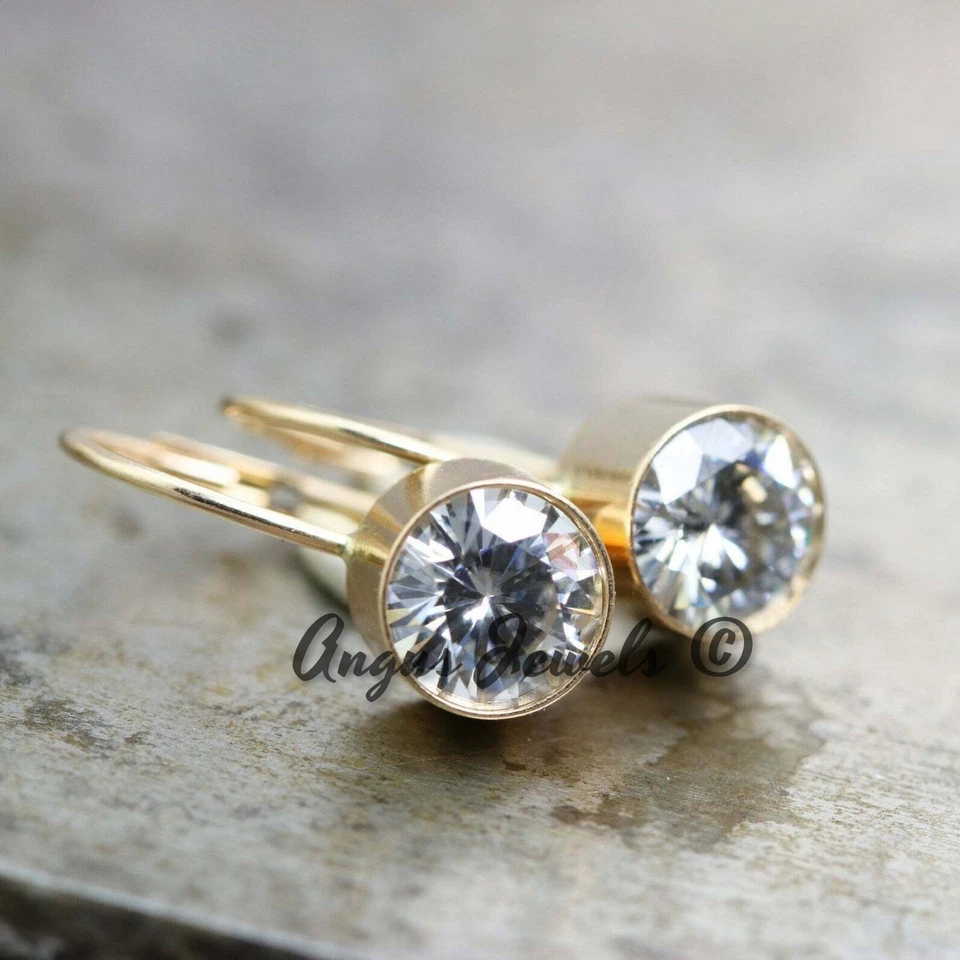 2ct Round Cut Bezel Set MOISSANITE Hoop Earrings Heavy Solid 14k YELLOW Gold - Image 4 of 4