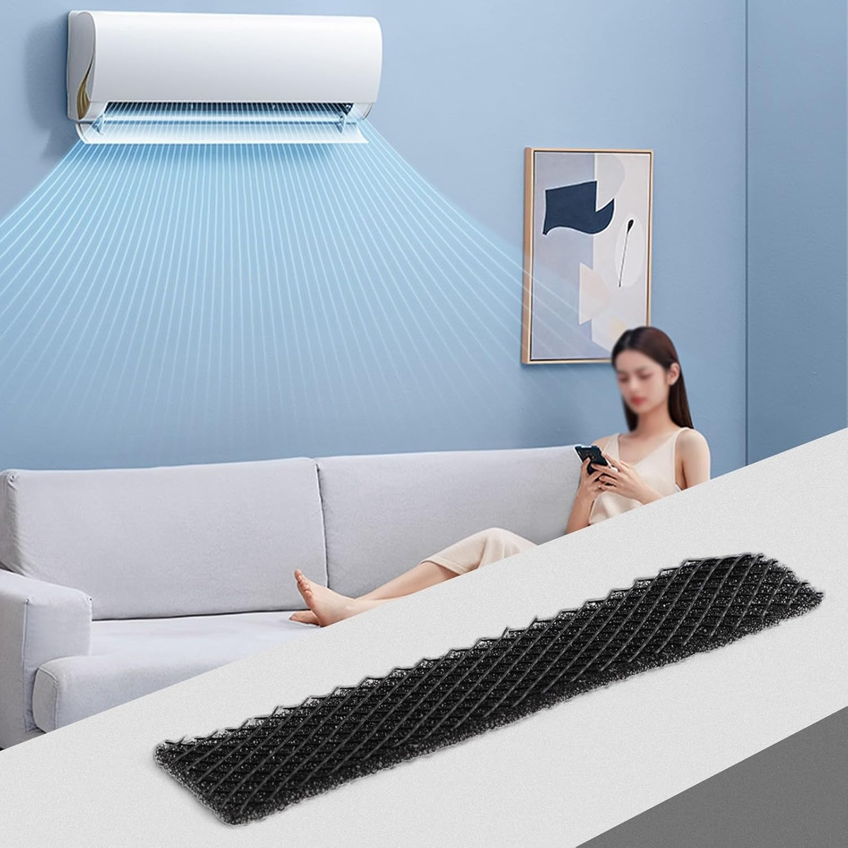 10 Filtri In Spugna Per Condizionatore 215x50mm: Compatibili Midea E Haier, Cotone Nero
