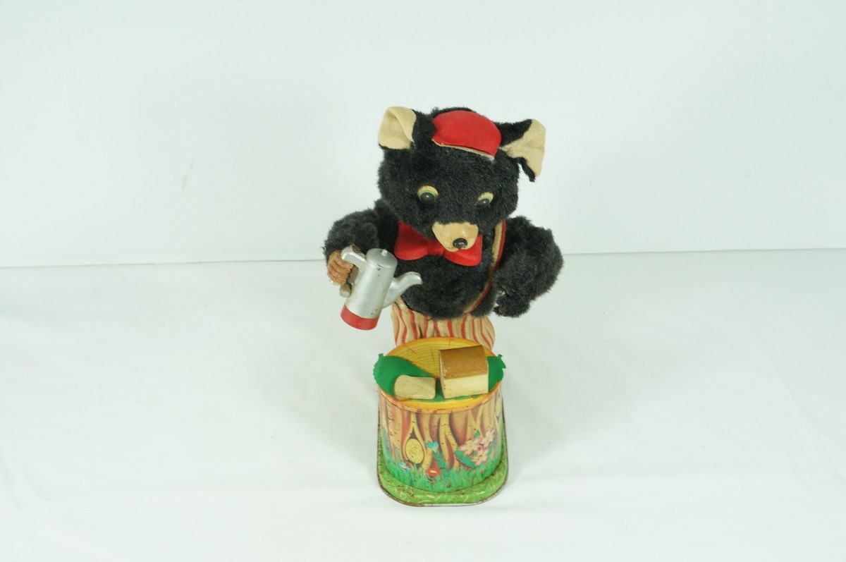 Rosko Toys　 MAXWELL COFFEE-LOVING BEAR Rosko Tin Toy Battery Operated Maxwell Coffee Loving Bear Animated