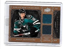 DEVIN SETOGUCHI 2009-10 ARTIFACTS TREASURED SWATCHES DUAL GAME USED JERSEY#/199