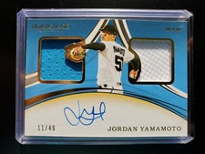 11/49 JORDAN YAMAMOTO 2020 IMMACULATE BASEBALL DUAL PATCH ON CARD AUTO MIAMI