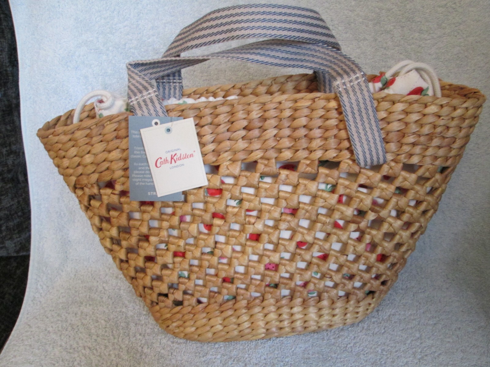 Cath Kidston Straw Tote Beach Bag Basket Strawberry Lining RRP £45 eBay