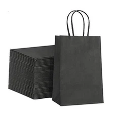  Kraft Paper Gift Bags 5.25x3.75x8 Paper Bags with Handles, Black (20 black