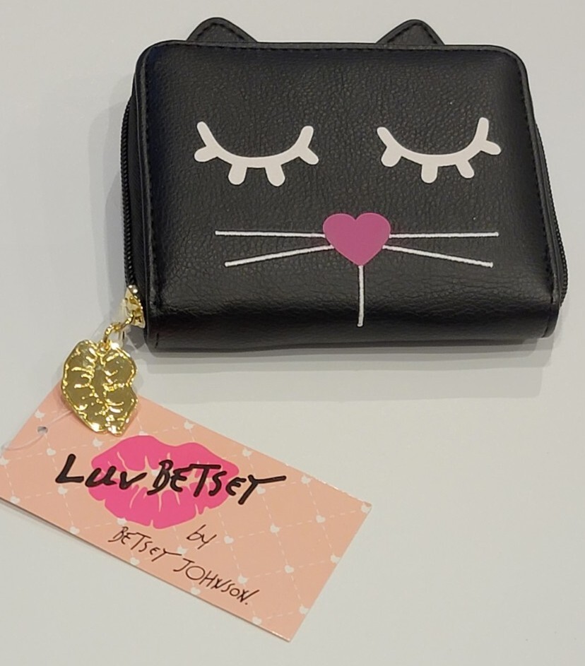 Luv Betsey Betsey Johnson Coin Purse Wallet Black Cat Gold P