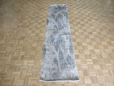 2'11 x 12'2 Runner Hand Knotted Gray Modern Abstract Oriental Rug G15411