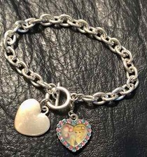RARE DISNEY CINDERELLA HEART 8" CHARM BRACELET Clip On with Rhinestones