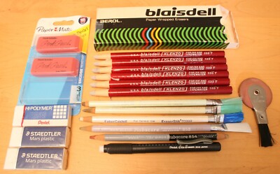 Lot Of 18 Vintage Erasers, Eberhard Faber, Dixon, Berol, Staedtler Mars, Pentel