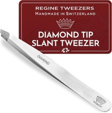 Professional Tweezers Diamond Slant Tip, High Precision Design - Stainless Steel