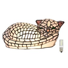 A0013 Cute Sleeping Cat Tiffany Style Table Lamp, 11.5" L x 7.125" W x 5.5" H...