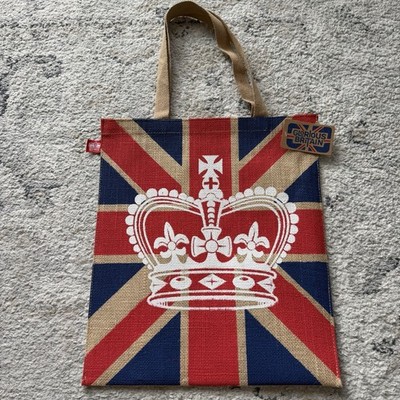 NEW!  Glorious Britain  Jute Tote Bag British Flag Crown