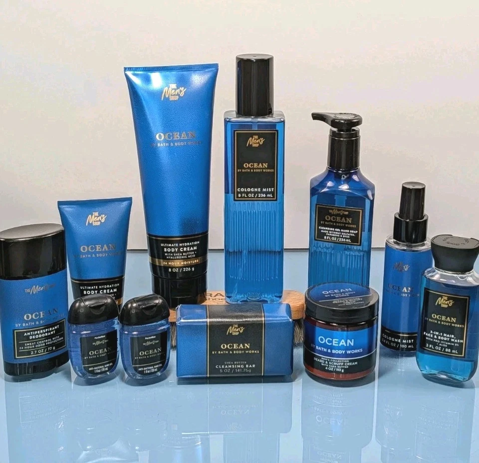 Ocean 11 Pc Set Bath & Body Works Mens Cream Cologne Spray Beard Wash Deodorant - Image 2 of 4