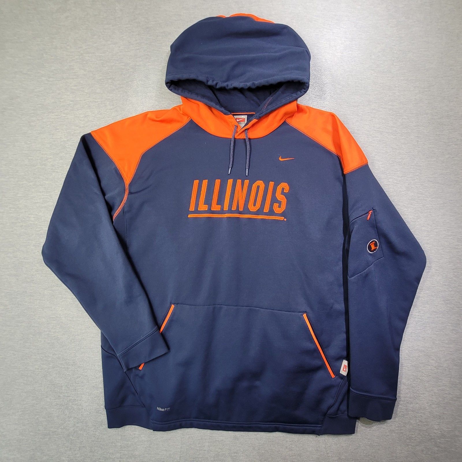 Nike Illinois Fighting Illini Hoodie Mens XL Navy Orange Fit Therma Logo VTG