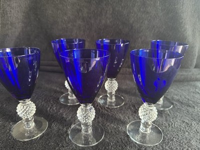 Morgantown Golf Ball Ritz Blue/Cobalt Water Goblets. 9 oz. Set of 6.