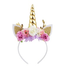 Unicorn Horn Floral Headband Glitter Ears Pony Head Bands Tiara for Girls Par...