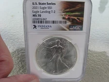 2021 T-2 United States American Silver Eagle NGC MS70 State Series Indiana