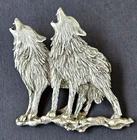 JJ Jonette Howling Wolves Wolf Pewter Brooch Pin Jewelry Vintage Brooch Wildlife