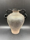 Vintage Murano Scavo Vase Black Amethyst Italian Art Glass Amphora Matte Texture