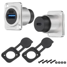 USB 3.0 to Type-C Panel Mount Socket Connector D-Type Silver 2Pcs