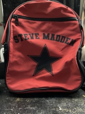 Steve Madden Red/Black Logo Star Backpack, Zip Closure, Pouch, Pockets