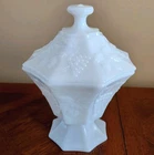 Vintage Anchor Hocking White Milk Glass Octagon Compote Candy Dish Grapes w/ Lid