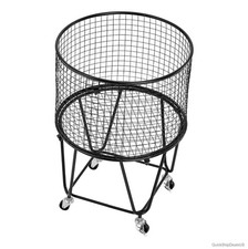 Rolling Utility Cart 60 Lb Capacity Black Iron Basket 360 Swivel Wheels Laundry