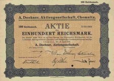 A. Doehner 1925 Chemnitz Sachsen Pickenhahn & Sohn Historische Wertpapiere 100RM