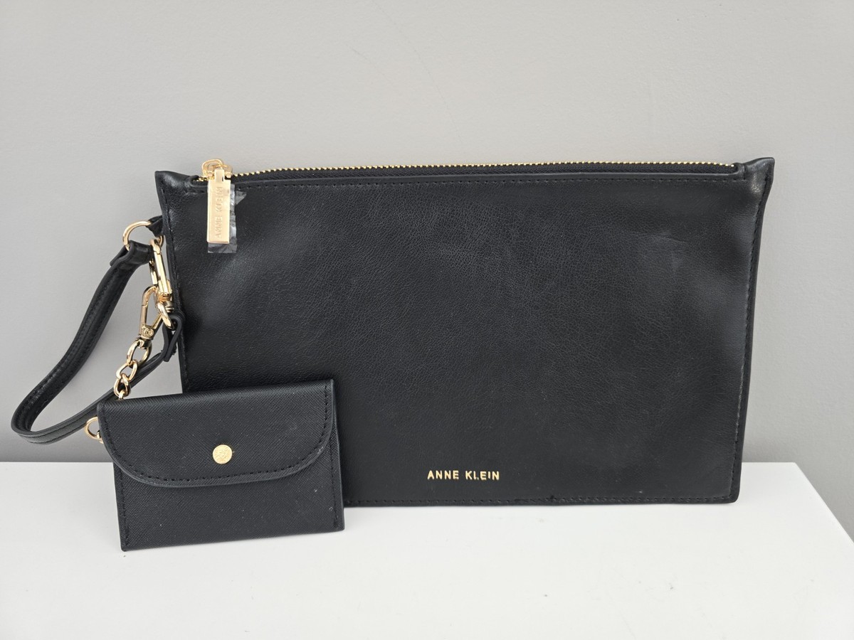 ANNE KLEIN BLACK LEATHER PURSE BAG KLUTCH WITH COIN POUCH  display picture 3