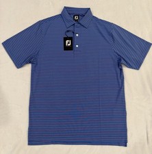 NEW Footjoy FJ Polo Golf Shirt Men's Medium Blue/Pink Striped Prodry Lisle NWT