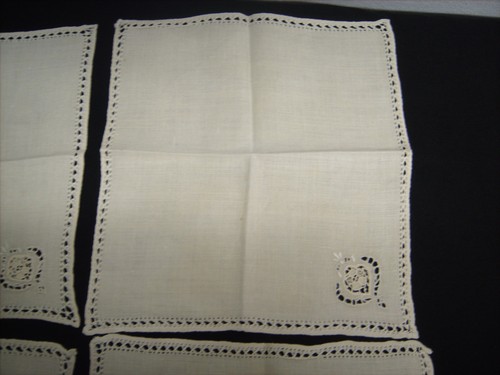 Vtg 4 Linen Napkins Cut Work Embroidered Edge Handmade 10.5"x11". Estate Find - Picture 4 of 11