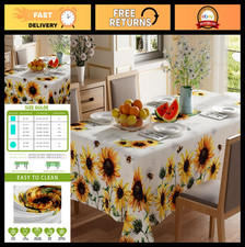 Watercolor Sunflower Tablecloth - Washable Rectangle Cover for Indoor/Outdoor Di