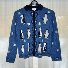 VTG Christopher Banks M Sweater Embroidered Penguins Wool Blend Ugly Christmas